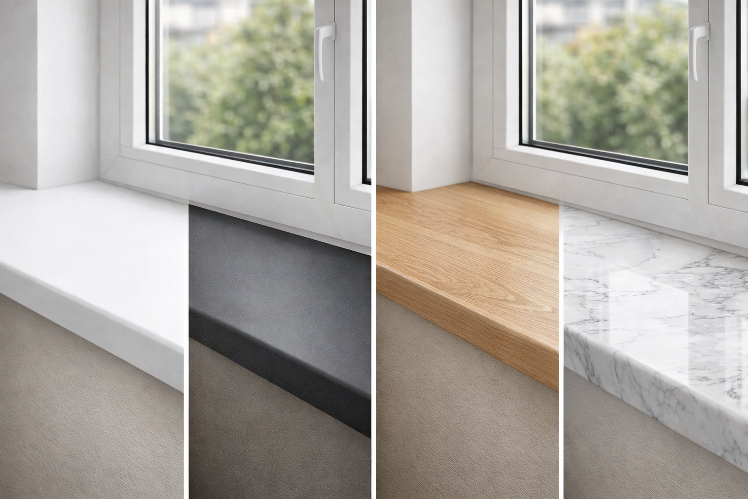 Светлый подоконник ПВХ в интерьере квартиры